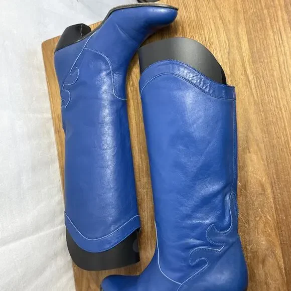 Sesto Meucci Blue Italian Leather Boots Women's 6 Western Style Cowgirl Cowboy - Picture 11 of 12